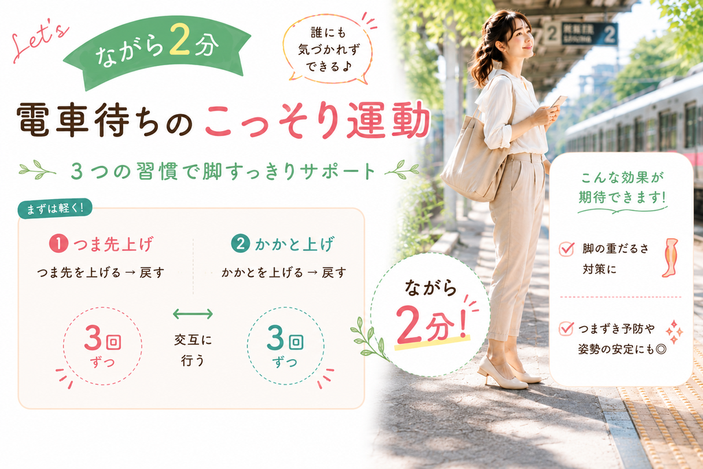 電車待ちにできるつま先上げ・かかと上げの簡単ながら運動｜脚の重だるさ・つまずき対策